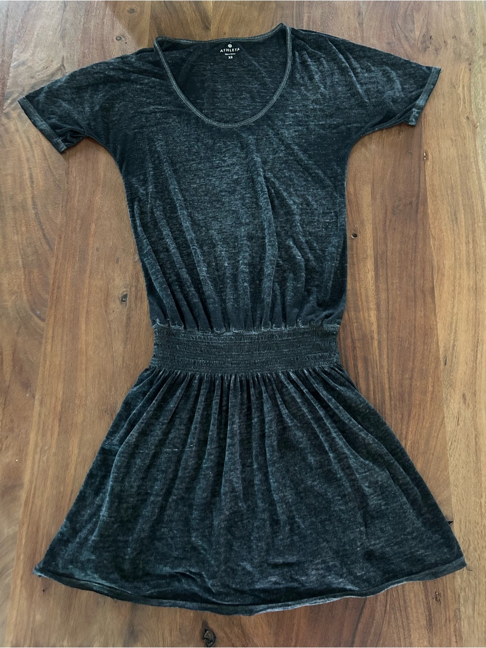 Athleta Gray Acid Wash Smocked Waist T-Shirt Mini Dress XS
